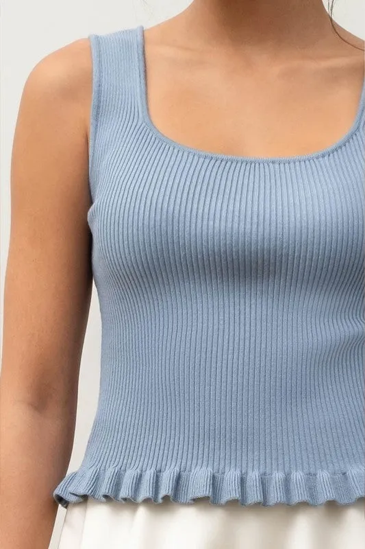 Into the Blue Lettuce Hem Top